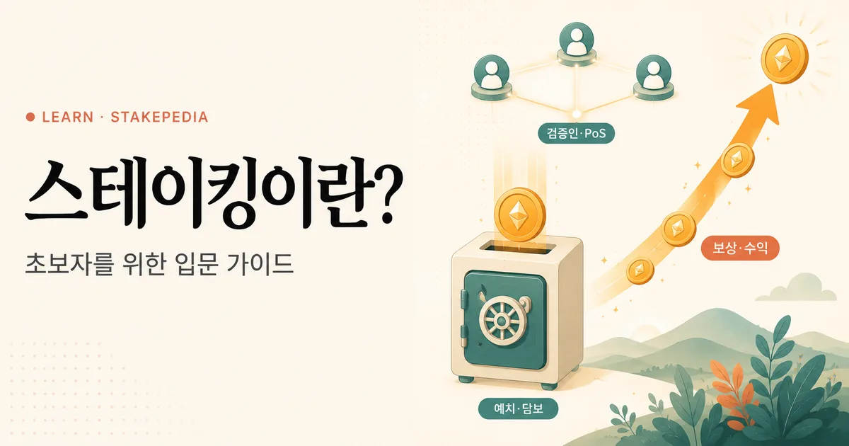 스테이킹이란? 초보자를 위한 입문 가이드 · 예치·검증인·보상 흐름 · STAKEPEDIA